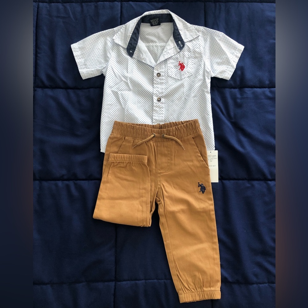 US Polo 24 months Short Sleeve Button Up and Khaki Pants Set